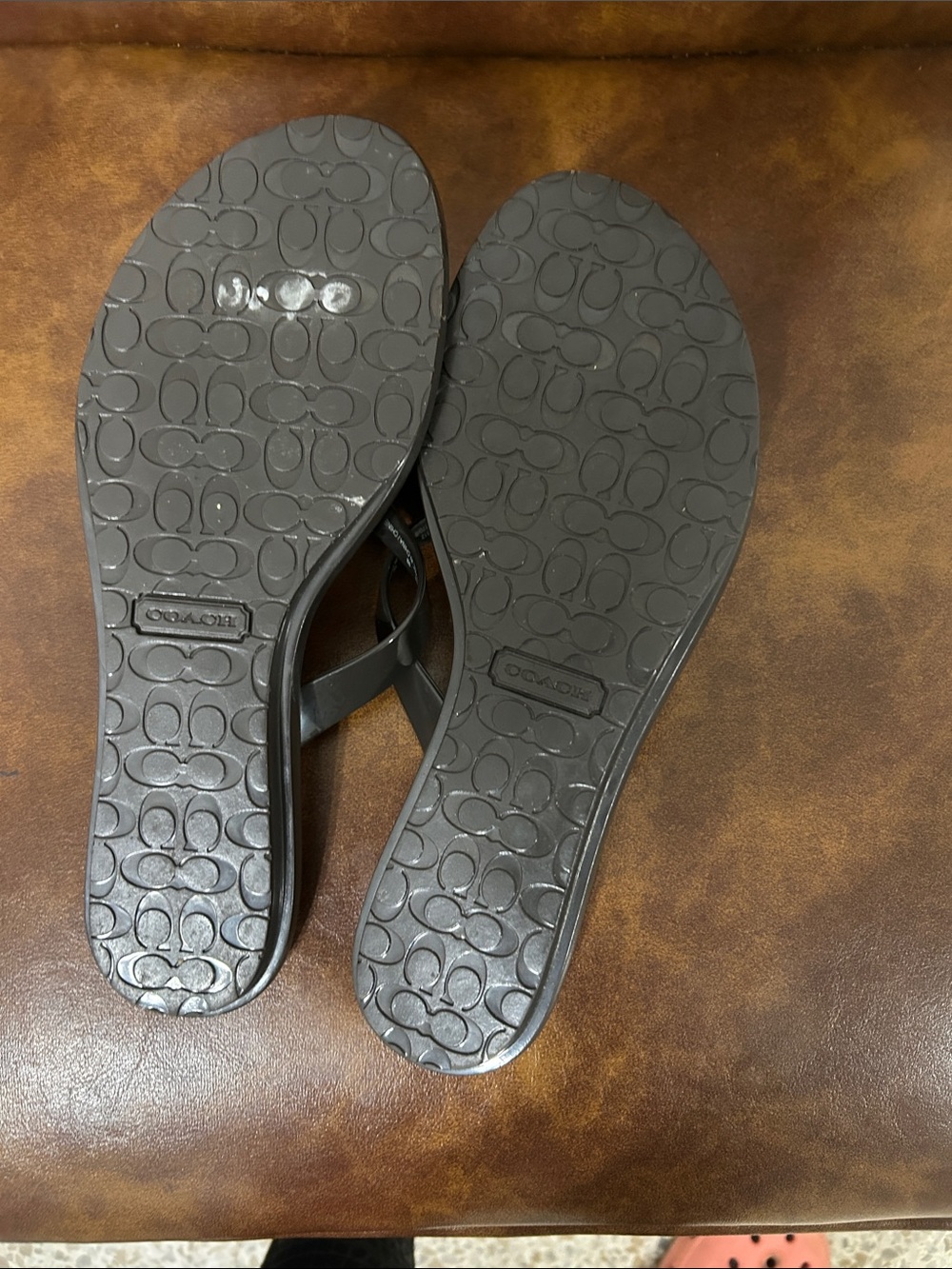 Coach Signature Canvas Flip Flop Sandals in Black and Beige - Picture 3 of 5